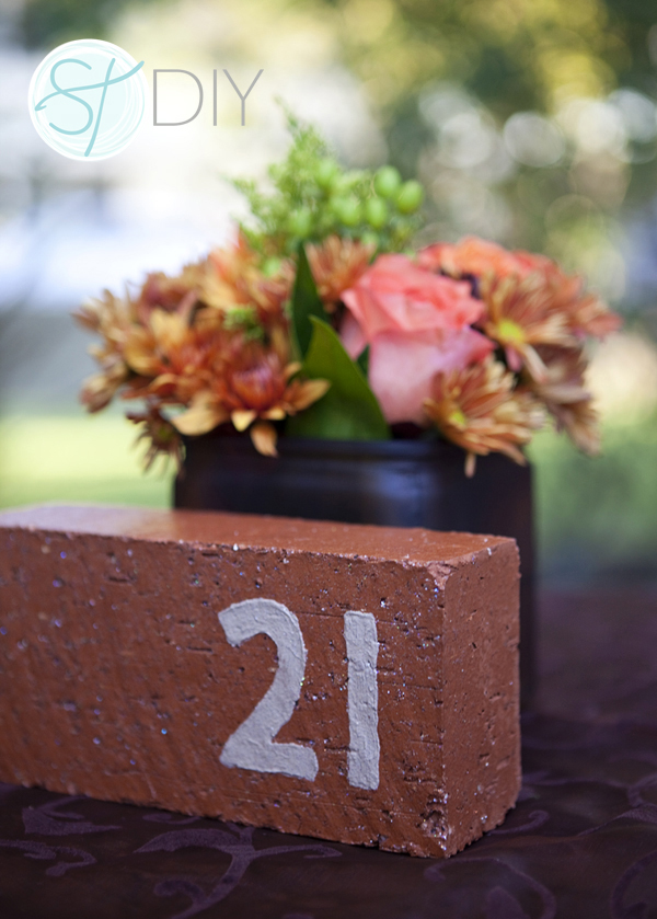 DIY painted brick table number by Something Turquoise for Sparkle Hay