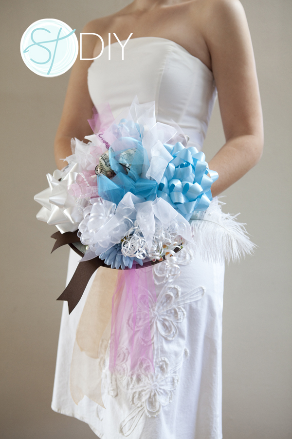 Make a wedding rehearsal bouquet out of all the bows from your bridal shower