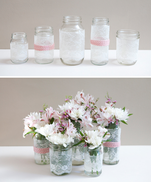 DIY Lace Covered Mason Jars via Something Turquoise As with all my DIY's 