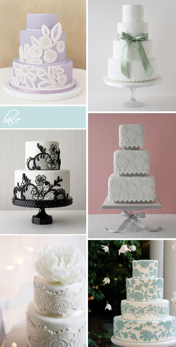 Pearl Lace wedding cakes via Something Turquoise