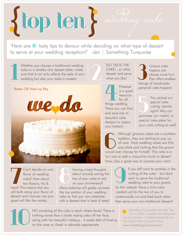 Top 10 Tips on Wedding Cake via Something Turquoise