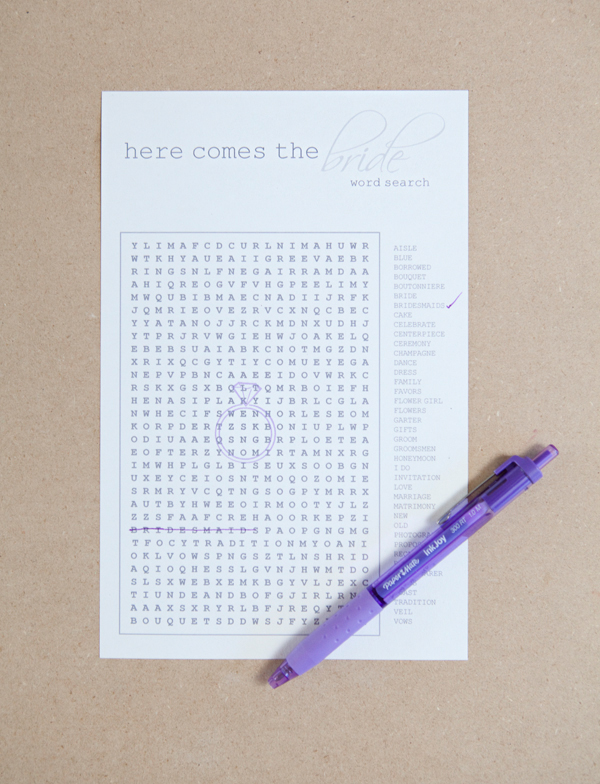 Purple is so cute what is your color personalized bridal word search